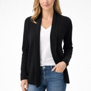 Brora Black Open Front Cashmere Cardigan SZ 4-6 Quiet Luxury Scotland Made EUC